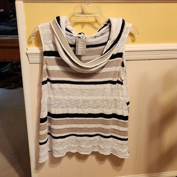 Dolan Tan & Cream Striped Cowlneck Sleeveless Top Size L - Picture 1 of 4